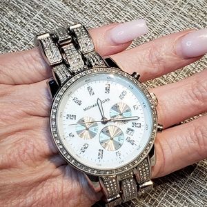 Michael Kors oversized faced watch w/pave crystals